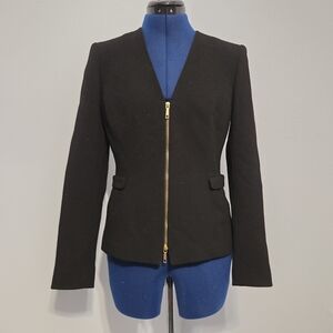 Black Wool Crepe Zip Up Blazer Size 4